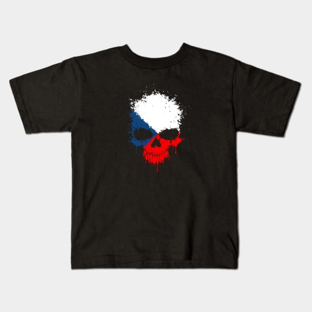 Chaotic Czech Flag Splatter Skull Kids T-Shirt by jeffbartels